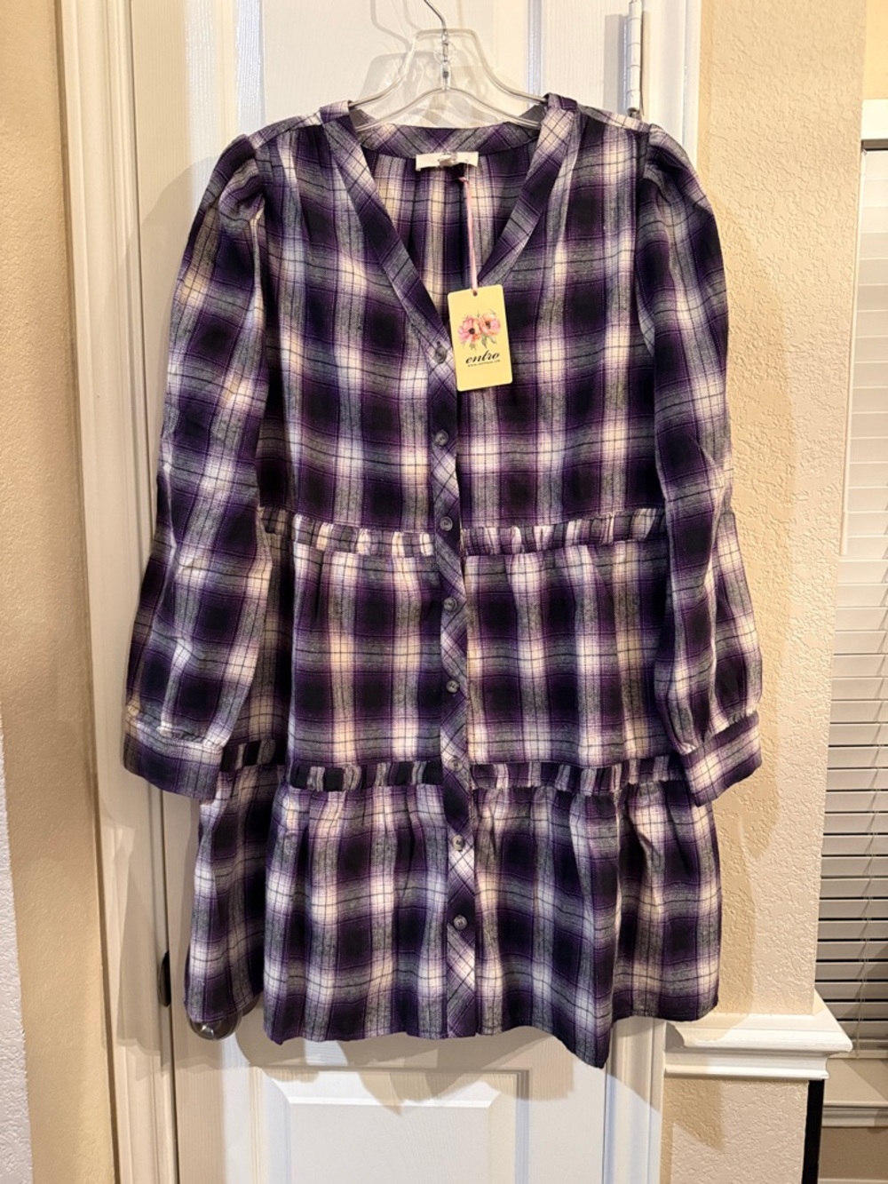 entro Purple and White Plaid Button-Up Top